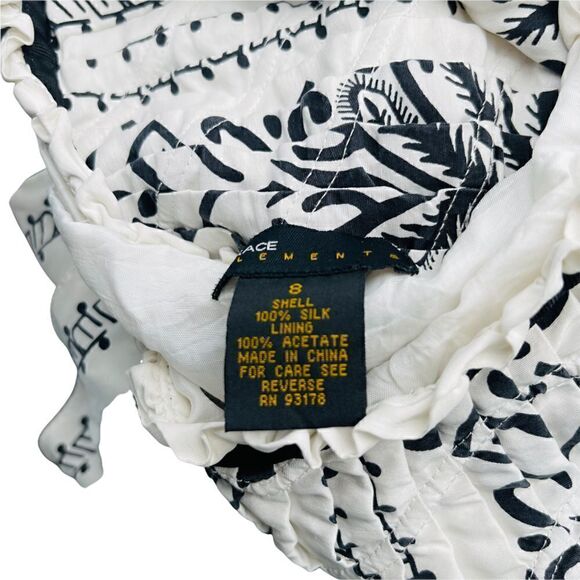 GRACE ELEMENTS Skirt Black & White 100% Silk Pleated A Line Flirty Abstract Flor - Picture 3 of 3